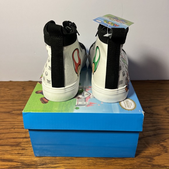 Ground Up Super Mario High Top Sneakers Kids 3 Casual Shoes White Black Luigi - Picture 3 of 9